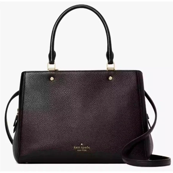 ♠️ Kate Spade Leila Medium Triple Compartment Satchel Black Pebbled Leather Bag - Picture 1 of 12
